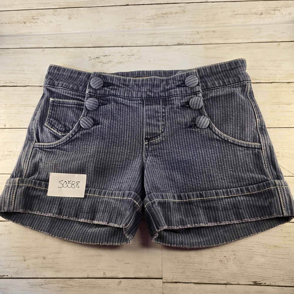 See Thru Soul Pinstripe Sailor Denim Shorts Blue White Cuffed Size 27